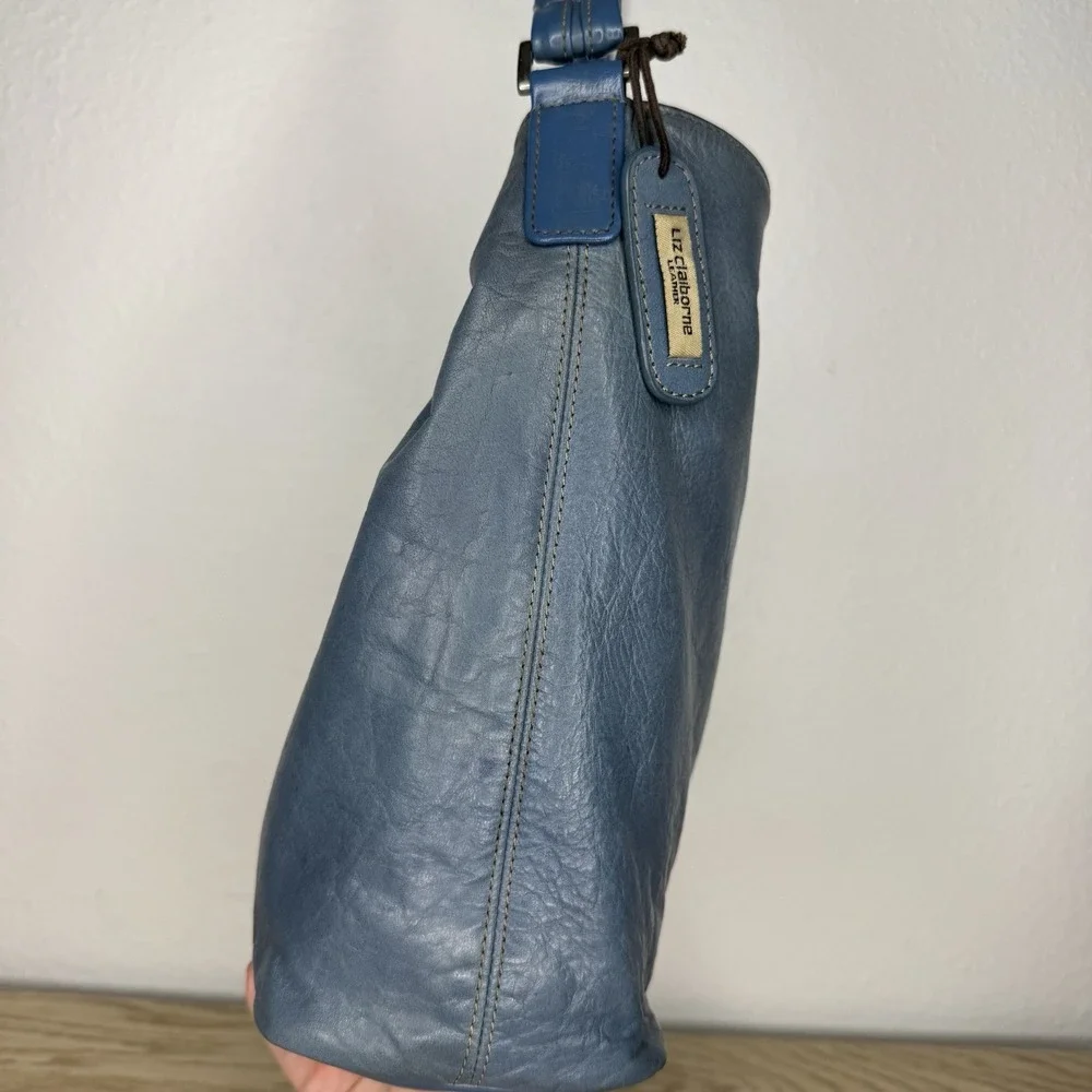 Liz Claiborne Blue Leather Bucket‎ Bag Shoulder Bag Vintage 90s Y2K Purse